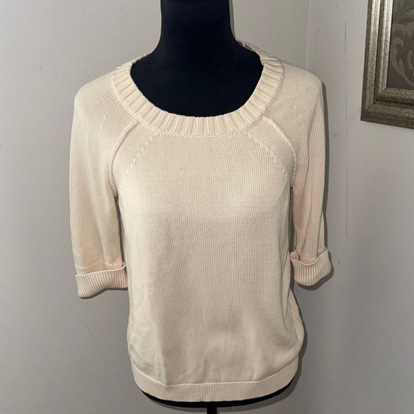 J. Crew Cream silk cotton blend crewneck short rolled sleeve Sweater Sz S - Picture 1 of 4